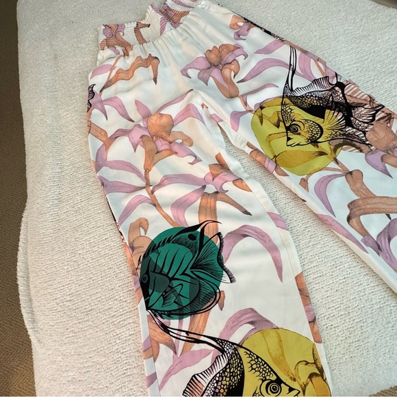 Anthro Maeve Pia Binazzi Smocked Floral Fish Wide-Leg Pants S - Picture 10 of 16